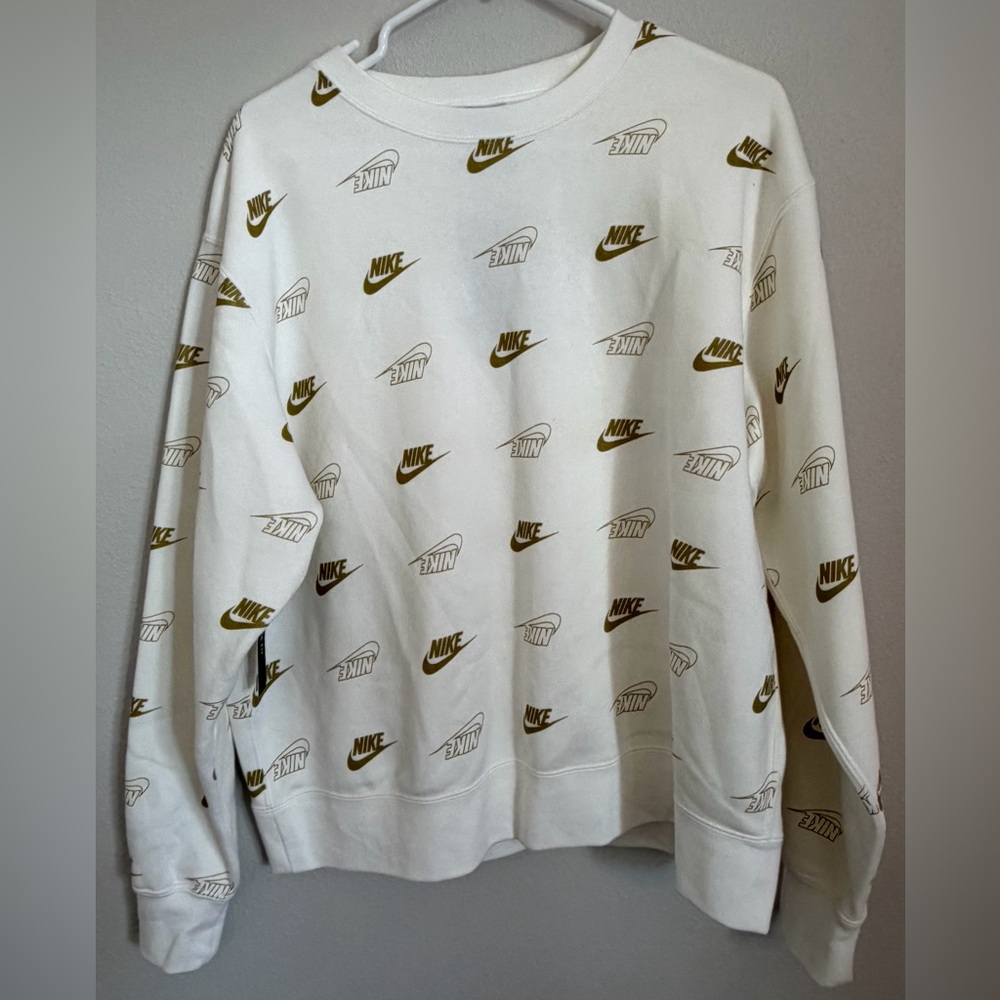 Nike White and Gold Women's Crewneck Sweatshirt